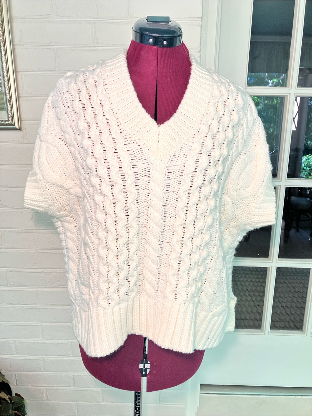 Cream Cable-Knit V-Neck Sweater Vest
